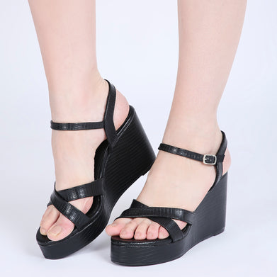 Shadow Black Wedge Sandals – TAO PARIS - Main Image